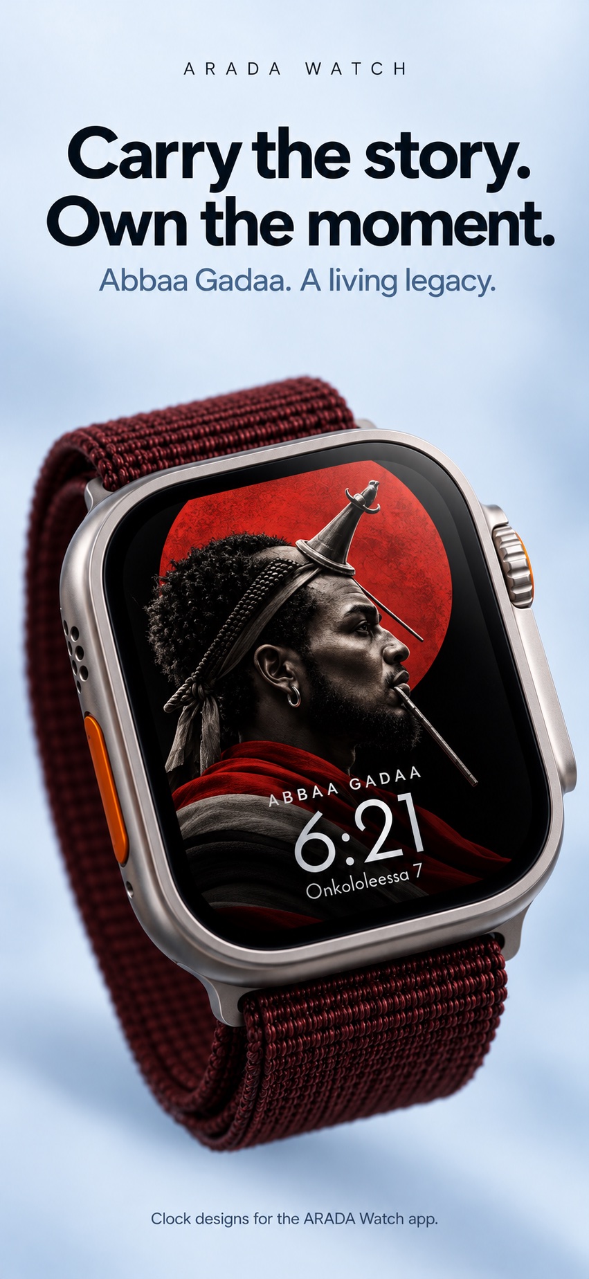 ARADA Abbaa Gadaa portrait clock with a red moon